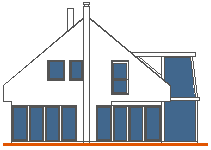 Tipska pritlična hiša z mansardo 9&times;13 - osnovna, vzhodna fasada